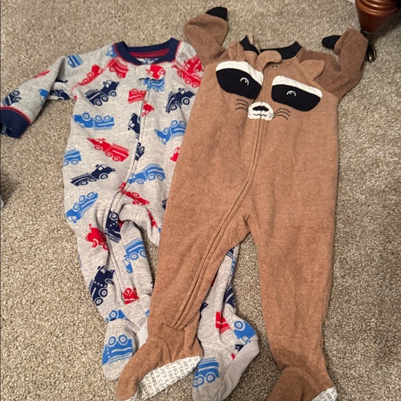 Carter's Other - Carter's Brown Raccoon and Gray Vehicle Fleece Footie Pajamas